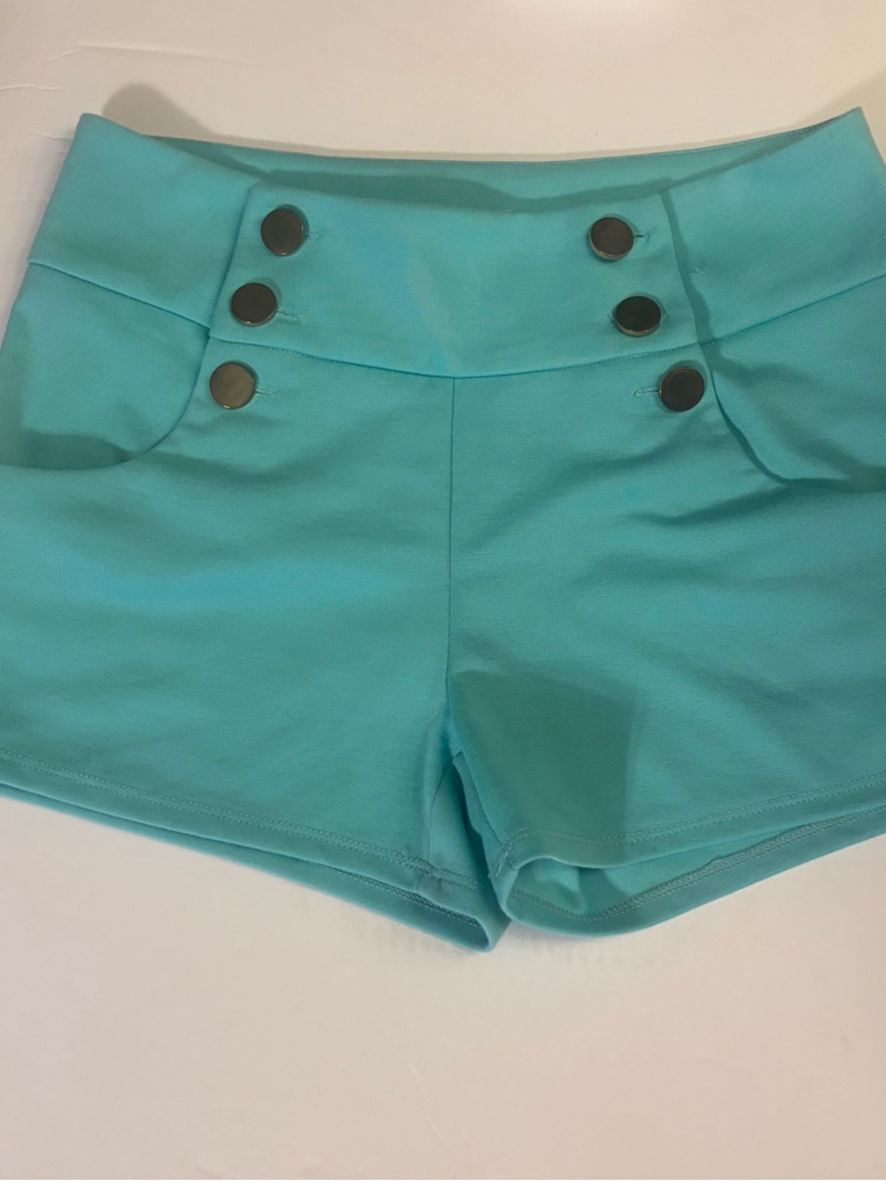 High-Waist Teal Button Front Shorts